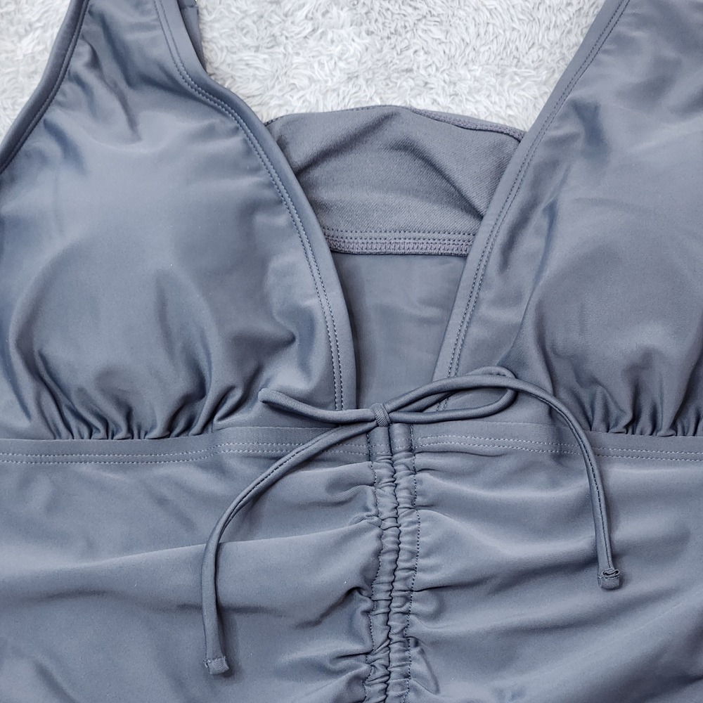 Kona Sol Tankini Top Womens XL Gray Cinched Front Ruched V-Neck Swimwear NEW - Picture 9 of 14